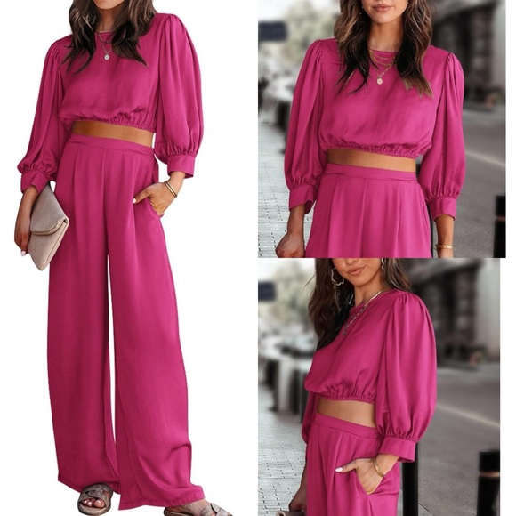 NWT Fall Casual Long Puff Sleeve Crop Top SIZE M - Picture 3 of 17